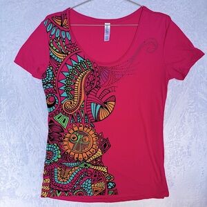 Bohemian Aztec Hot Pink Tunic Tee Colorful Studs Mac & Belle Mandala Size Medium